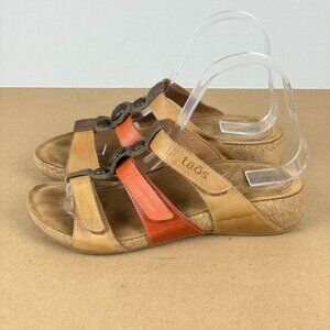 Taos Prize 3 Leather Sandals Womens 6/6.5 Tan Orange Three Strap Casual Comfort